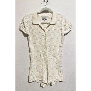 Musier Paris Romper Womens Small Ivory Checkerboard Button Front Cotton Preppy